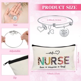 Highergo 8 Pcs Nurse Appreciation Gifts for Women, 4 Makeup Cosmetic Bag with 4 Bracelets, Nurse Week Practitionor Gifts for Thank You Students Supplies Graduation Day Birthday Christmas