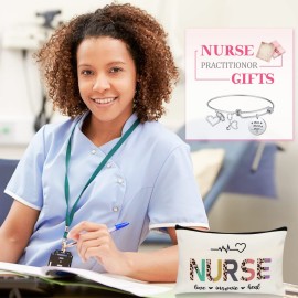 Highergo 8 Pcs Nurse Appreciation Gifts for Women, 4 Makeup Cosmetic Bag with 4 Bracelets, Nurse Week Practitionor Gifts for Thank You Students Supplies Graduation Day Birthday Christmas