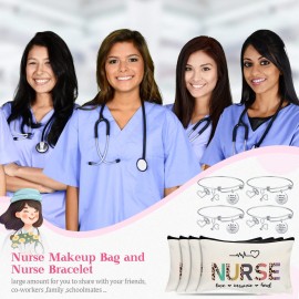 Highergo 8 Pcs Nurse Appreciation Gifts for Women, 4 Makeup Cosmetic Bag with 4 Bracelets, Nurse Week Practitionor Gifts for Thank You Students Supplies Graduation Day Birthday Christmas