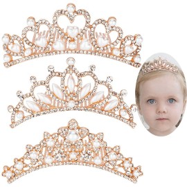 ANBALA Small Tiara Crown with Hair Comb, 3 Pack Mini Tiara Crown Princess Crystal Shiny Hair Accessories for 2-9 Years Girls - Rose Gold ANBALA Small Tiara Crown with Hair Comb, 3 Pack Mini Tiara Crown Princess Crystal Shiny Hair Accessories for 2-9 Years Girls - Rose Gold