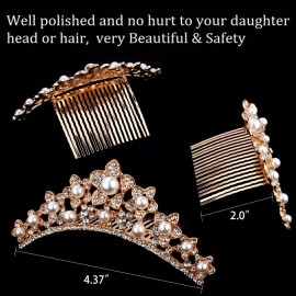 ANBALA Small Tiara Crown with Hair Comb, 3 Pack Mini Tiara Crown Princess Crystal Shiny Hair Accessories for 2-9 Years Girls - Rose Gold ANBALA Small Tiara Crown with Hair Comb, 3 Pack Mini Tiara Crown Princess Crystal Shiny Hair Accessories for 2-9 Years Girls - Rose Gold
