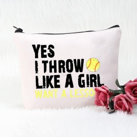 POFULL Softball Player Gift Softball Team Gift Yes I Throw Like A Want A Lesson Softball Cosmetic Bag (I Throw Like A Girl Want A Lesson bag)