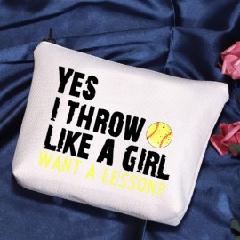POFULL Softball Player Gift Softball Team Gift Yes I Throw Like A Want A Lesson Softball Cosmetic Bag (I Throw Like A Girl Want A Lesson bag)