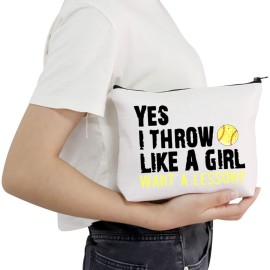 POFULL Softball Player Gift Softball Team Gift Yes I Throw Like A Want A Lesson Softball Cosmetic Bag (I Throw Like A Girl Want A Lesson bag)