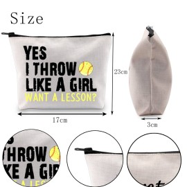 POFULL Softball Player Gift Softball Team Gift Yes I Throw Like A Want A Lesson Softball Cosmetic Bag (I Throw Like A Girl Want A Lesson bag)