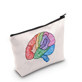 G2TUP Brain Anatomy Gift Neuroscience Cosmetic Bag Neurology Nurse Makeup Bag Nursing S-tudent Anatomical Layout Brain Zipper Travel Bag (Brain Anatomy White Bag)