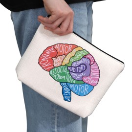 G2TUP Brain Anatomy Gift Neuroscience Cosmetic Bag Neurology Nurse Makeup Bag Nursing S-tudent Anatomical Layout Brain Zipper Travel Bag (Brain Anatomy White Bag)