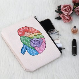 G2TUP Brain Anatomy Gift Neuroscience Cosmetic Bag Neurology Nurse Makeup Bag Nursing S-tudent Anatomical Layout Brain Zipper Travel Bag (Brain Anatomy White Bag)