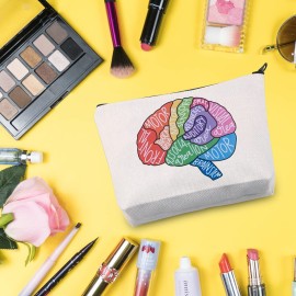 G2TUP Brain Anatomy Gift Neuroscience Cosmetic Bag Neurology Nurse Makeup Bag Nursing S-tudent Anatomical Layout Brain Zipper Travel Bag (Brain Anatomy White Bag)