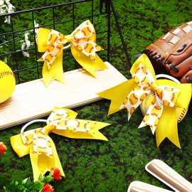 Mtlee 9 Pcs Softball Hair Bows 7.5 Inch Softball Ribbon Elastic Bows Sport Scrunchies Accessories for Girls Bulk Cheer Player Team