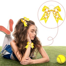 Mtlee 9 Pcs Softball Hair Bows 7.5 Inch Softball Ribbon Elastic Bows Sport Scrunchies Accessories for Girls Bulk Cheer Player Team