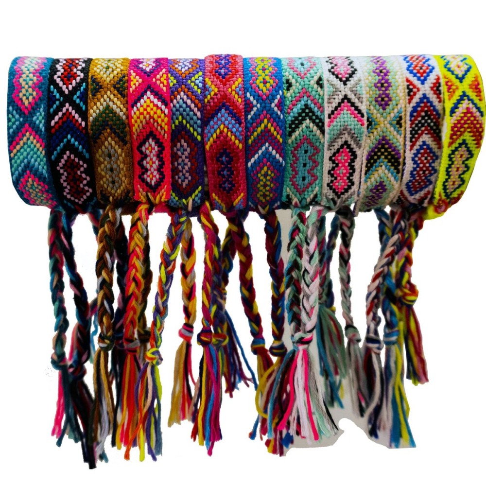 Tangser Woven Friendship Bracelets, Braided Bracelets String, Adjustable Nepal BraceletMexico Wave Anklet for Best Friends Kids Women Girls Kids Men, Assorted Colorful12PCS