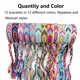 Tangser Woven Friendship Bracelets, Braided Bracelets String, Adjustable Nepal BraceletMexico Wave Anklet for Best Friends Kids Women Girls Kids Men, Assorted Colorful12PCS