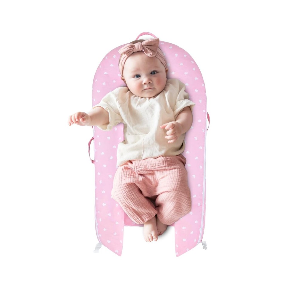 Loonah Newborn Baby Lounger Cover with \'Hello World\' Sign, Compatible with Dock A Tot Deluxe+ Lounger (Pink), Hypoallergenic & Machine Washable - 100% Cotton Cover for Baby Dock Lounger (Cover Only)