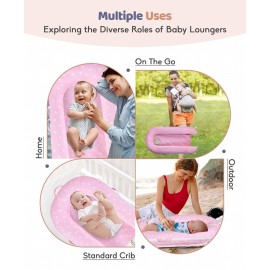 Loonah Newborn Baby Lounger Cover with \'Hello World\' Sign, Compatible with Dock A Tot Deluxe+ Lounger (Pink), Hypoallergenic & Machine Washable - 100% Cotton Cover for Baby Dock Lounger (Cover Only)