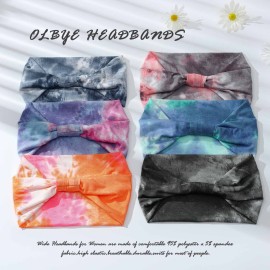 Olbye Wide Headbands Knotted Headband Tie Dye Non Slip Elastic Hairbands Turban Workout Head Wraps Yoga Sports Sweatbands Boho Fashion Hair Accessories for Women 6Pcs (Boho)