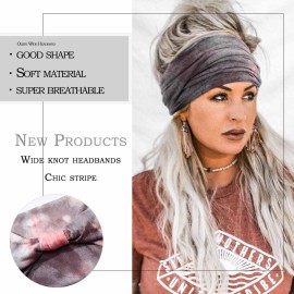 Olbye Wide Headbands Knotted Headband Tie Dye Non Slip Elastic Hairbands Turban Workout Head Wraps Yoga Sports Sweatbands Boho Fashion Hair Accessories for Women 6Pcs (Boho)