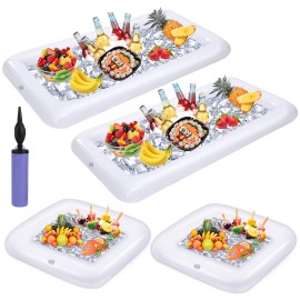 4 Pack Inflatable Ice Serving Bar Pool Party Buffet Drink Cooler Floating Ice Tray Food Drink Containers for Summer Parties with Inflatorce