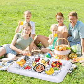 4 Pack Inflatable Ice Serving Bar Pool Party Buffet Drink Cooler Floating Ice Tray Food Drink Containers for Summer Parties with Inflatorce