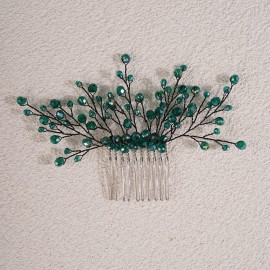Jumwrit Hair Comb, Rhinestone and Alloy, Green, Bridal Hair Accessories, Handmade Bridal Headpiece for Women, Wedding Hair Comb for Brides and Bridesmaid