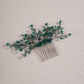 Jumwrit Hair Comb, Rhinestone and Alloy, Green, Bridal Hair Accessories, Handmade Bridal Headpiece for Women, Wedding Hair Comb for Brides and Bridesmaid Jumwrit Hair Comb, Rhinestone and Alloy, Green, Bridal Hair Accessories, Handmade Bridal Headpiece for Women, Wedding Hair Comb for Brides and Bridesmaid