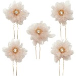 BETITETO Bridal Flower Hair Pins 5 Pieces U-Shaped Rhinestone Floral Hair Buns Comb Accessories for Wedding Party Banquet (Pink)