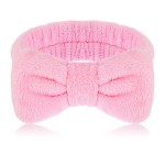Molain Bowknot Hairband for Women, Coral Fleece Elastic Headband for Washing Face Shower Sports Beauty Skincare (Pink, 1 Count)