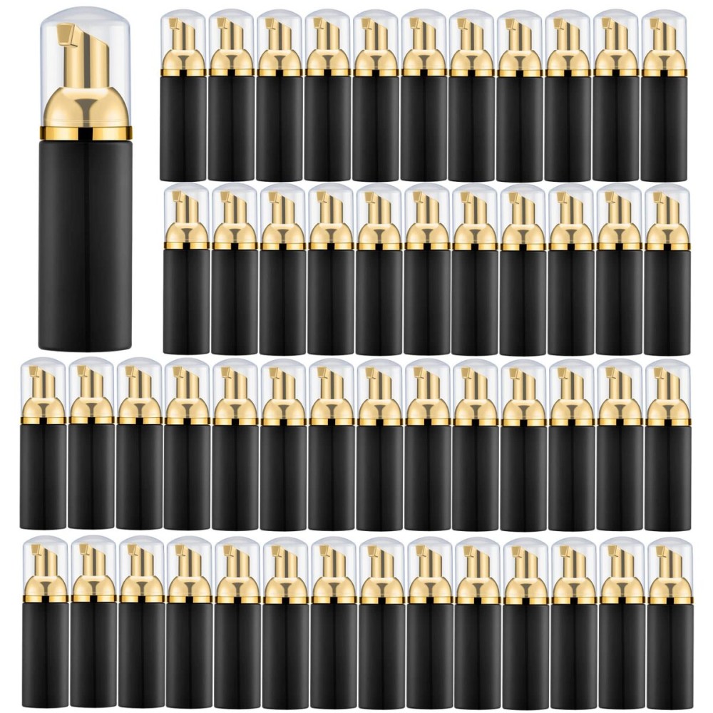 Lil Ray 50PCS Black Foam Bottle with Gold Pump, Empty Travel Foaming Dispensers for Hand Soap,Lash Shampoo(2 Oz)