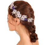 Xerling Blue Crystal Hair Vine for Brides Flower Headband for Girls Wedding Hair Accessory Bridal Floral Hair Piece (Blue)