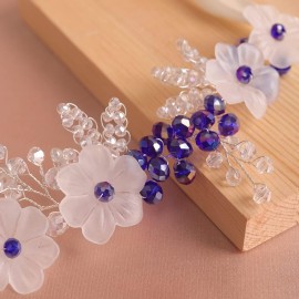 Xerling Blue Crystal Hair Vine for Brides Flower Headband for Girls Wedding Hair Accessory Bridal Floral Hair Piece (Blue)