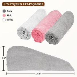 NEXCOVER Hair Towel Microfiber, 3 Pack White Grey Pink 9.8 inch X 25.5 inch Hair Wrap,Ultra Absorbent Hair Turbans,Fast Drying Head Towels for Women Wet Hair,Long,Curly,Thick,Frizzy Hair NEXCOVER Hair Towel Microfiber, 3 Pack White Grey Pink 9.8 inch X 25.5 inch Hair Wrap,Ultra Absorbent Hair Turbans,Fast Drying Head Towels for Women Wet Hair,Long,Curly,Thick,Frizzy Hair