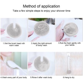 Silicone Back Scrubber for Shower, Exfoliating Body Scrubber with Handle, Soft Shower Scrub Exfoliator Brush for Men and Women, BPA Free, Non-Slip (Grey)
