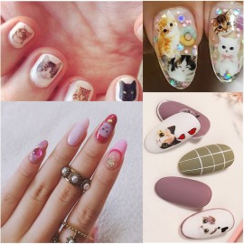 Cute Cat Nail Art Stickers, 3D Little Animal Self-Adhesive Sticker Cartoon Cats Nail Art Decals Holographic Colorful Cat Nail Decal Design for Women Girls Manicure Decoration DIY Nail Sticker Supplies