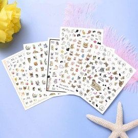 Cute Cat Nail Art Stickers, 3D Little Animal Self-Adhesive Sticker Cartoon Cats Nail Art Decals Holographic Colorful Cat Nail Decal Design for Women Girls Manicure Decoration DIY Nail Sticker Supplies