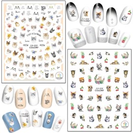 Cute Cat Nail Art Stickers, 3D Little Animal Self-Adhesive Sticker Cartoon Cats Nail Art Decals Holographic Colorful Cat Nail Decal Design for Women Girls Manicure Decoration DIY Nail Sticker Supplies