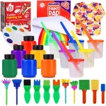 J MARK All-Inclusive 32-Piece Toddler Painting Set - Spill-Resistant Paint Cups, Variety of Tools, Washable Tempera Paint, Palette