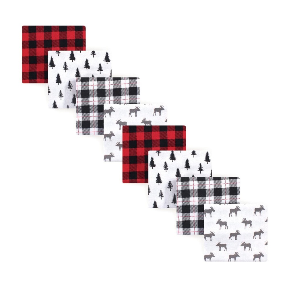 Hudson Baby Unisex Baby Cotton Flannel Receiving Blankets, Moose 8-Piece, One Size