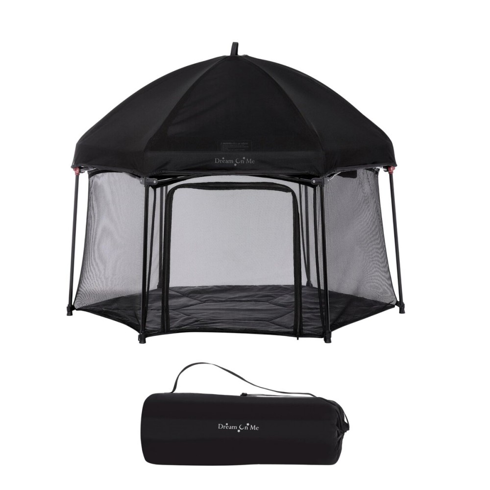 Dream On Me Onyx Playpen Set with Canopy, Baby Playpen, Portable and Lightweight, Playpen for Babies and Toddler, Black