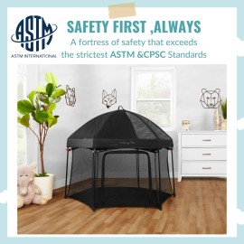 Dream On Me Onyx Playpen Set with Canopy, Baby Playpen, Portable and Lightweight, Playpen for Babies and Toddler, Black