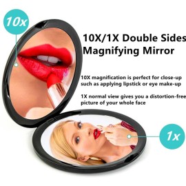 mpowtech Magnifying Compact Mirror for Purse - 1x/10x Magnification Travel Makeup Mirror 4 inch Double-Sided Folding Mirror,Handheld Small Pocket Mirror for Gift,Travel Essentials