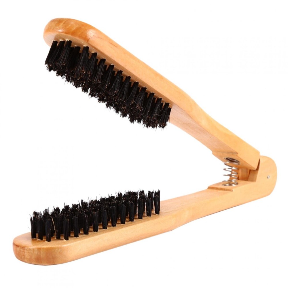 Double-Sided Bristle and Wooden Anti-Static Hairstyling Comb - Straightening Brush with Hair Clamp for Professional Hairdressing and DIY Salon