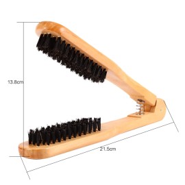 Double-Sided Bristle and Wooden Anti-Static Hairstyling Comb - Straightening Brush with Hair Clamp for Professional Hairdressing and DIY Salon
