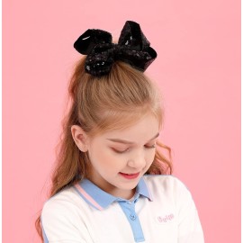 AMYDECOR 6 Inch Black Sparkly Glitter Sequin Hair Bows for Girls Toddlers Kids Children Teenage (2PCS)