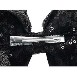 AMYDECOR 6 Inch Black Sparkly Glitter Sequin Hair Bows for Girls Toddlers Kids Children Teenage (2PCS)