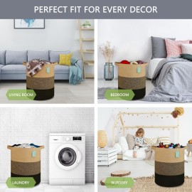 BOSROTY Large Blanket Basket, Nursery Hamper, Tall Laundry Basket 72L, Cotton Rope Woven Laundry Hamper for Storage Toys Clothes Towels, 16x 22, Brown & Black