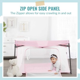 Dream On Me Ziggy Square Baby Playpen in Pink, Easy Set Up and Lightweight, Breathable Mesh Walls, Playpen for Babies and Toddlers