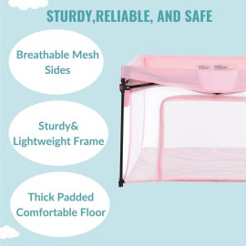 Dream On Me Ziggy Square Baby Playpen in Pink, Easy Set Up and Lightweight, Breathable Mesh Walls, Playpen for Babies and Toddlers