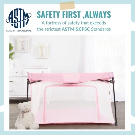 Dream On Me Ziggy Square Baby Playpen in Pink, Easy Set Up and Lightweight, Breathable Mesh Walls, Playpen for Babies and Toddlers