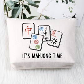 BDPWSS Mahjong Makeup Bag Mahjong Lover Gift Mahjong Board Game Storage Bag It\'s Mahjong Time Mahjong Gifts For Women Mahjong Player Gifts (mahjong time)