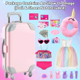GIFTINBOX 29PCS 18 Inch Girl Doll Clothes and Accessories-Travel Play Set for Dolls, Doll Stuff with Clothes, Luggage, Swimsuit, Wallet cashes... Gifts for Girls Birthday, Christmas